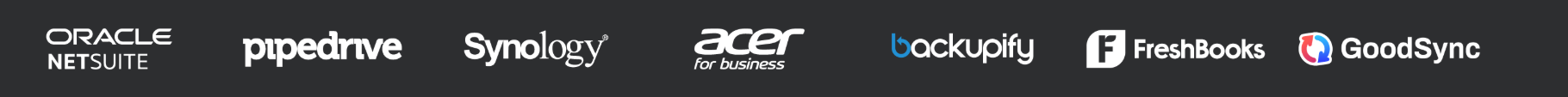 Oracle NetSuite, Pipedrive, Synology, Acer for Business, Backupify, FreshBooks y GoodSync
